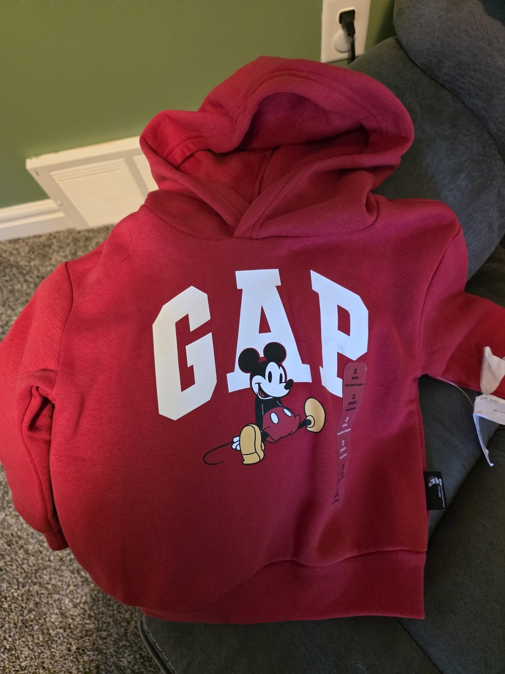 GAP Kids Bright Red Hoodie with Mickey Mouse Graphic
